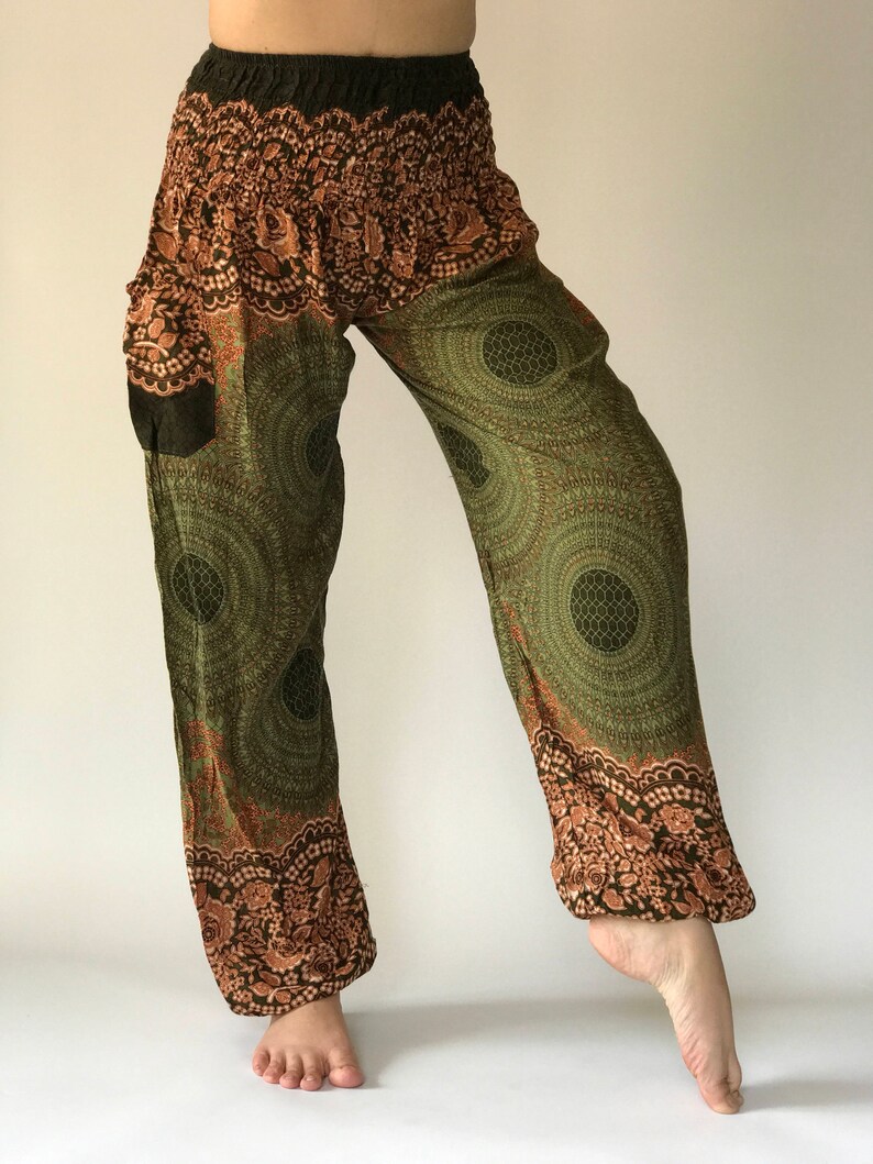 in Green SM0043 Thai Genie Pants Comfy Trouser Gypsy Pants Rayon Pants,Aladdin Pants Maxi Pants Boho Pants
