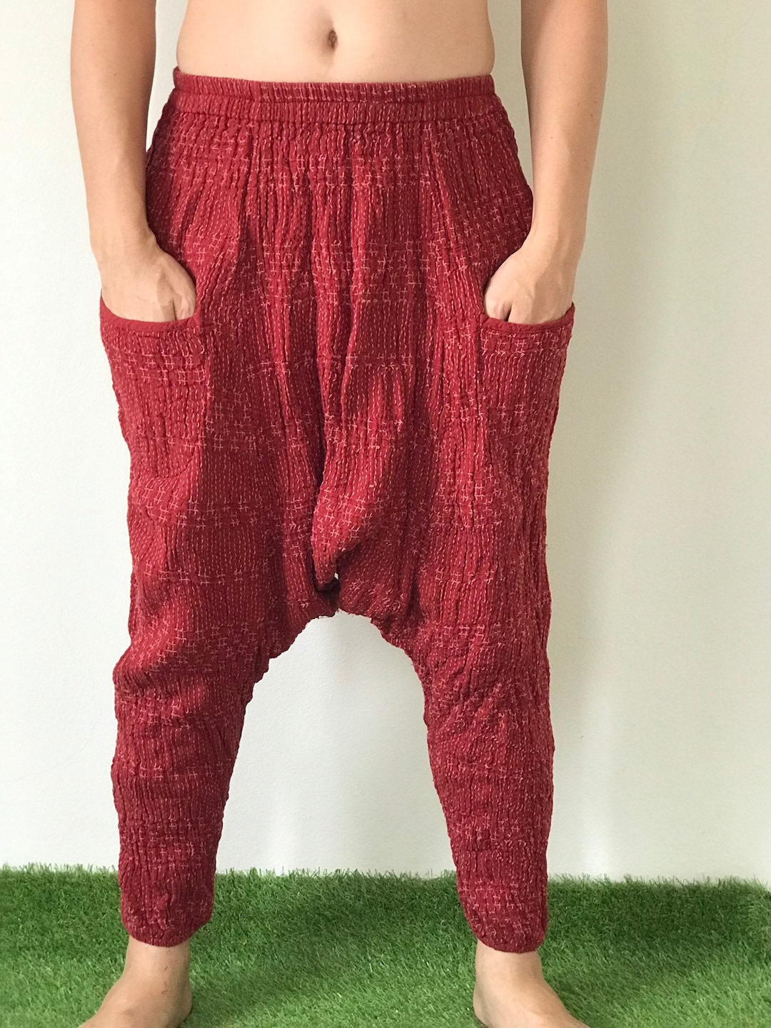 CG0072 ステッチ織りコットンガーゼハーレムパンツ、スーパーソフト