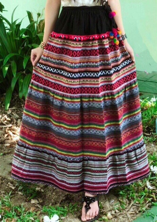 SH0068 Maxi Hmong Elastic Waist Skirt,thailand Hmong Hill