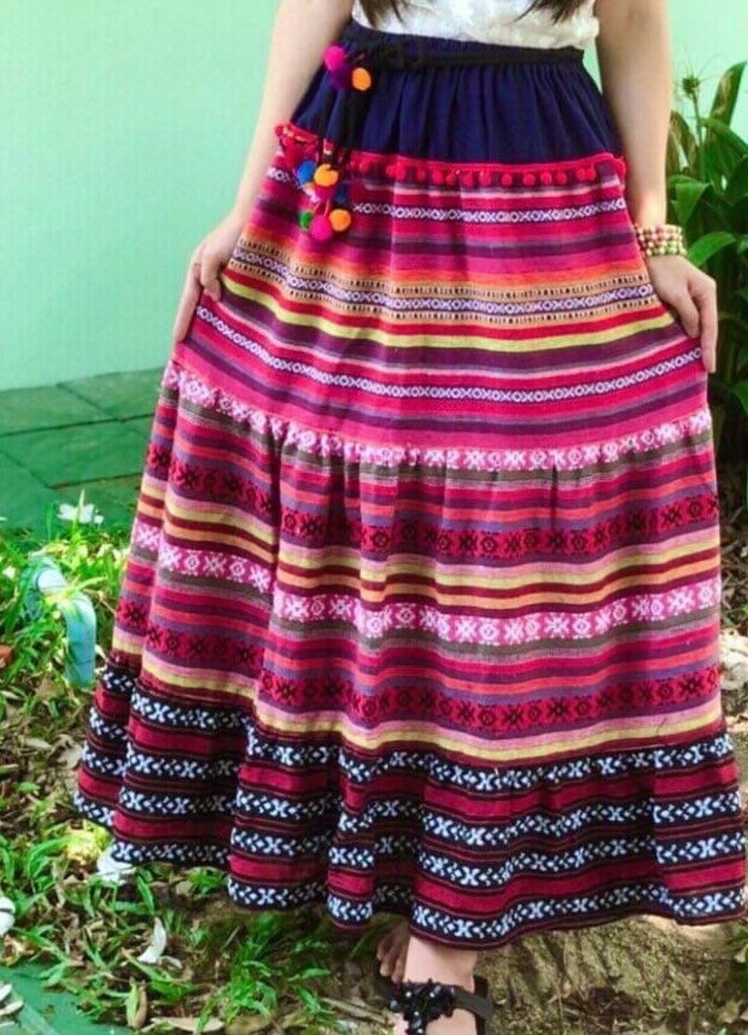 SH0063 Maxi Hmong Elastic Waist Skirt,thailand Hmong Hill
