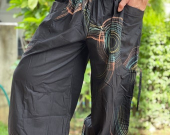 BT0168 Unisex's 100% Cotton pants, Boho Hippie Chic cotton pants with elastic waistband