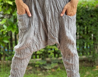 CG0469 Unisex Dropped Crotch Harem Pants, Cotton gauze Harem pants, super soft baggy, unisex harem pants, Double Cotton Gauze Harem Pants