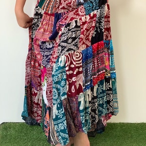 SK0821 Rayon Patchwork Bohemian Skirt. Long skirt, boho style, Beach Skirt