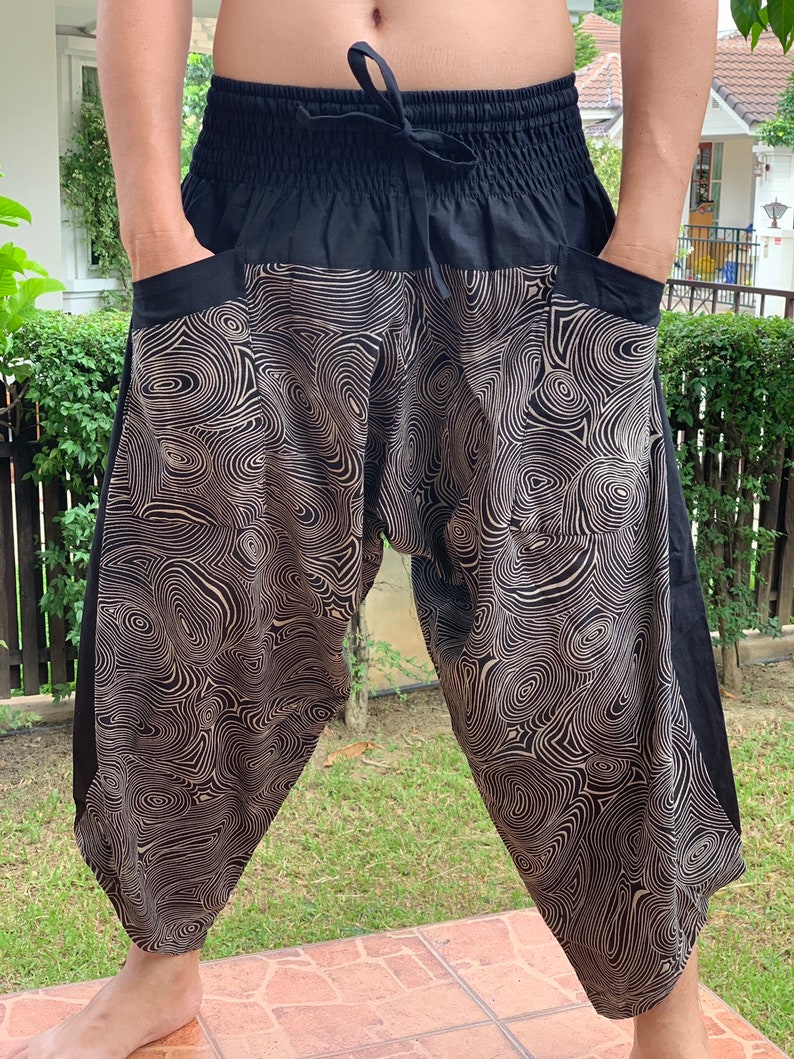 XL0014 New arrival Samurai pants elastic waistband Handmade pants unisex Yoga Harem Pants men/'s fashion