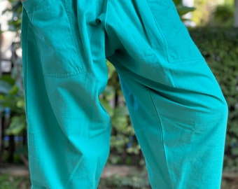 HC0997 Samurai pants Handmade pants, Thick Smock Waist Low Crotch, unisex Yoga Harem Pants  - elastic waistband  - Fits all !