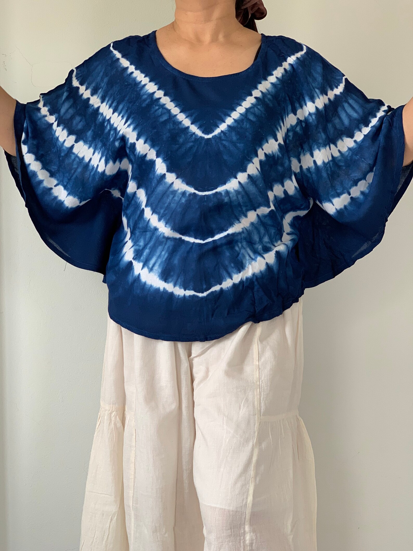 Blue - Shibori Tie-Dye Cotton Blouse Piece