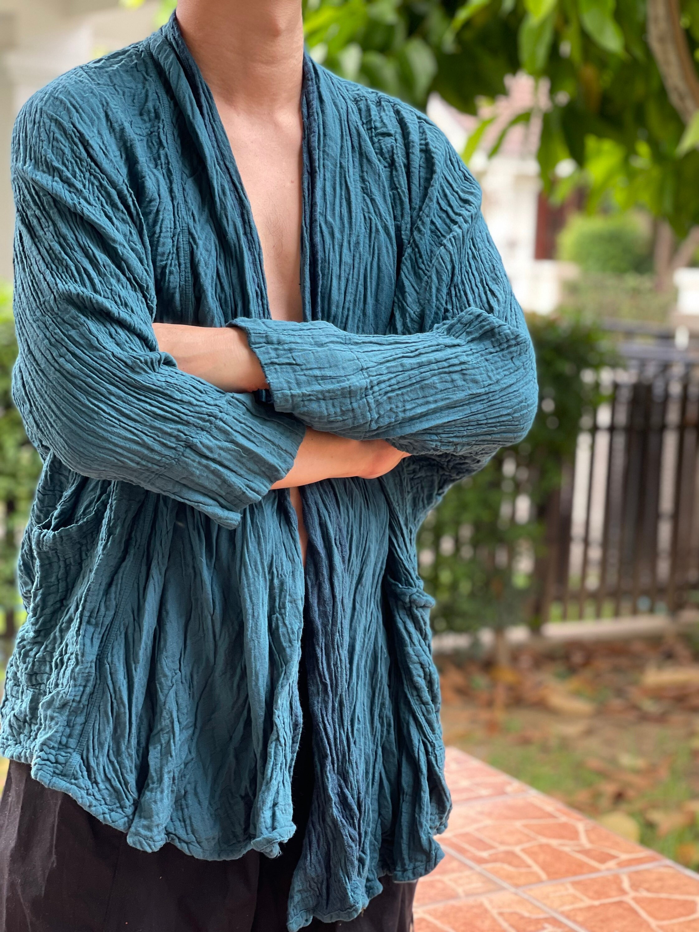 CG0446 Teal Unisex Open Front Kimono Double Gauze Cotton Long Etsy