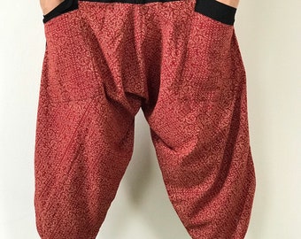 HC0003 Samurai Pants men pants Handmade pants, Thick Smock Waist Low Crotch, unisex Yoga Harem Pants  - elastic waistband  - Fits all !