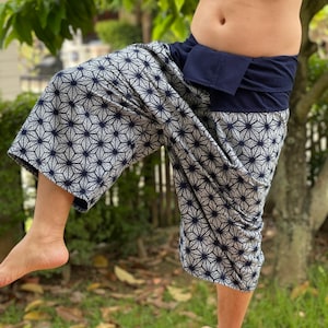 MH3024 Lovely 3/4 Fisherman Pants with Hemp Fabric Wide Leg pants, Wrap pants, Unisex pants