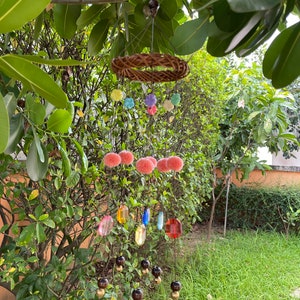 MB0193 Handmade Mobile Hanging for Home Decor, Mobiles,Baby mobile,Hanging colorful beads, boho mobile , Design cute Pom Pom decorate