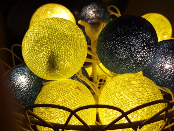 Teal Vs Lime Green Cotton Ball Lights For Home Etsy