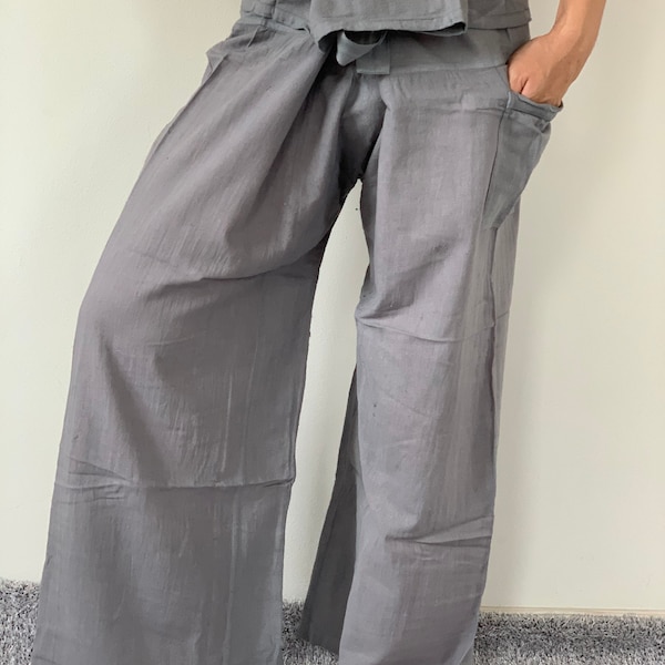 FG0021 cotton Thai Fisherman Pants Wide Leg pants, Wrap pants, Unisex pants