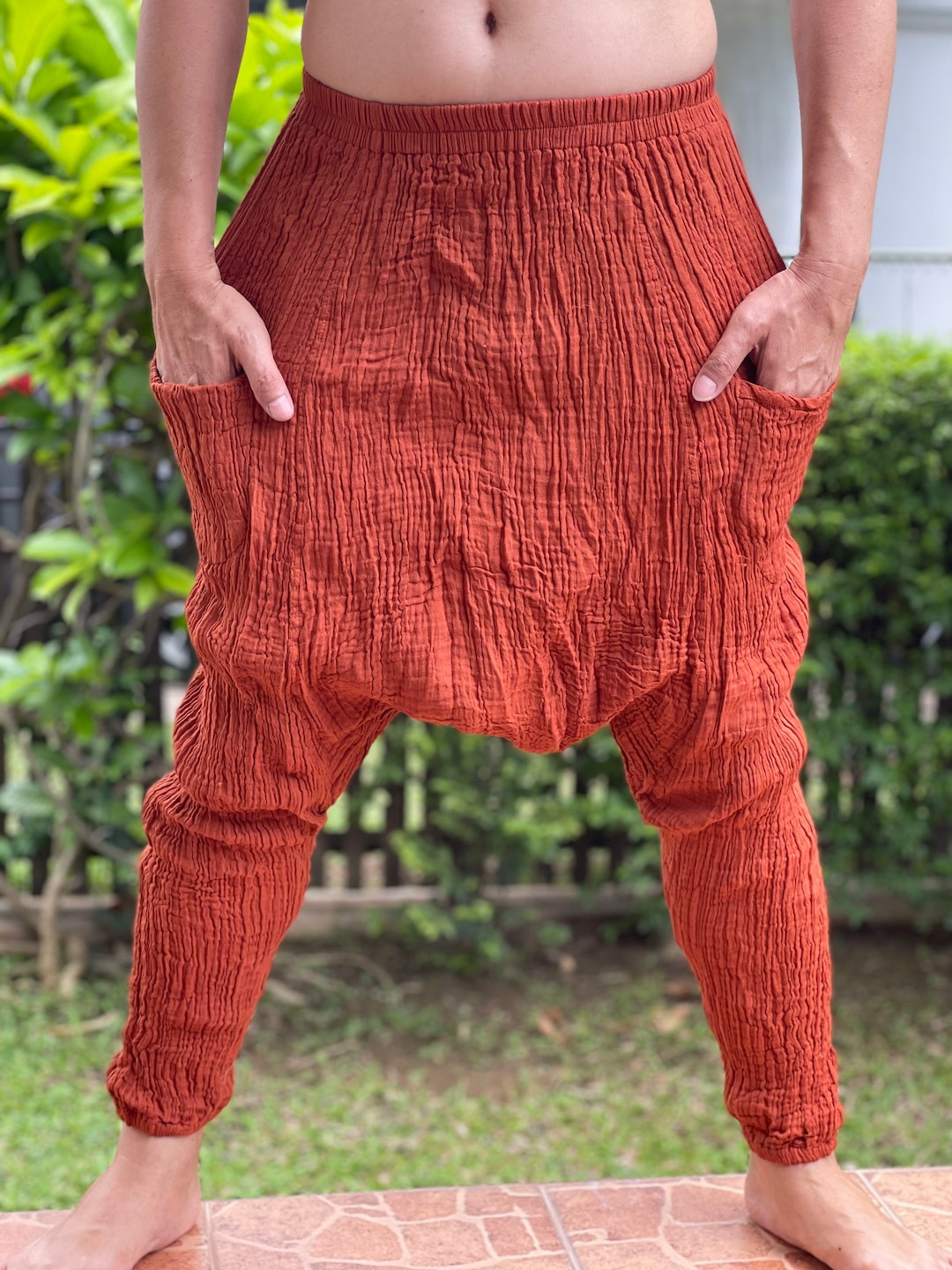 CG0612 Unisex Double Cotton Gauze Harem Pants Cotton Gauze Etsy
