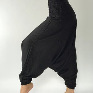 HR0062 Rayon solid black Jumpsuit Harem Pants in Black baggy unisex harem pants have the "flow", perfect of yoga