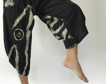 BT0020 Men pants Handmade pants, Thick Smock Waist Low Crotch, unisex Yoga Harem Pants  - elastic waistband  - Fits all !