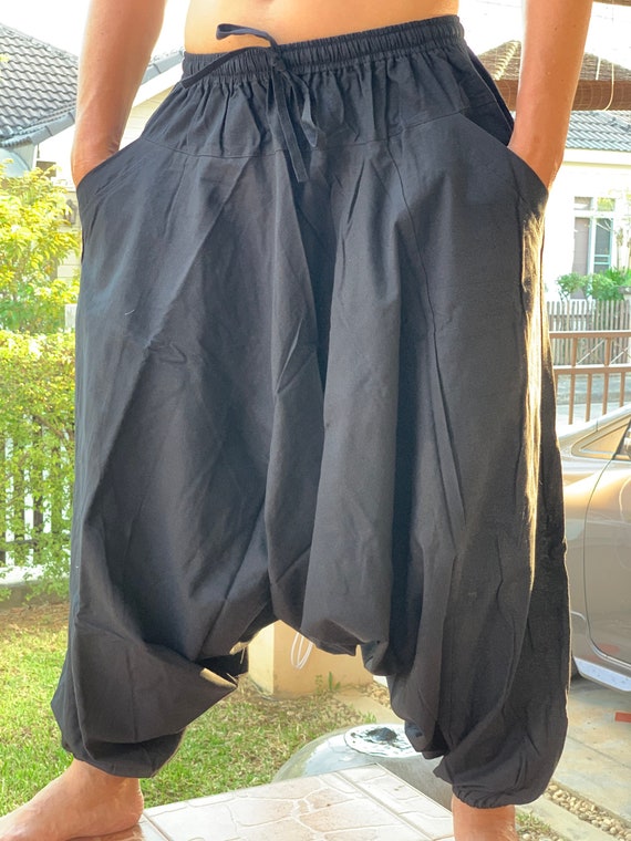HB0005 Solid Black Harem Pants Unisex Low Crotch Yoga Trousers HB0005 Solid Black Harem Pants Unisex Low Crotch Yoga Trousers