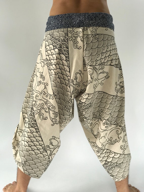 SR0027 White Waves Waist-tied Samurai Pants,samurai Pants
