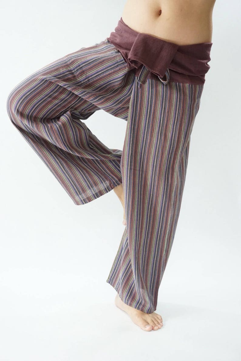 HW0004 Handwoven Cotton Fisherman Pants Wide Leg Pants Wrap Etsy