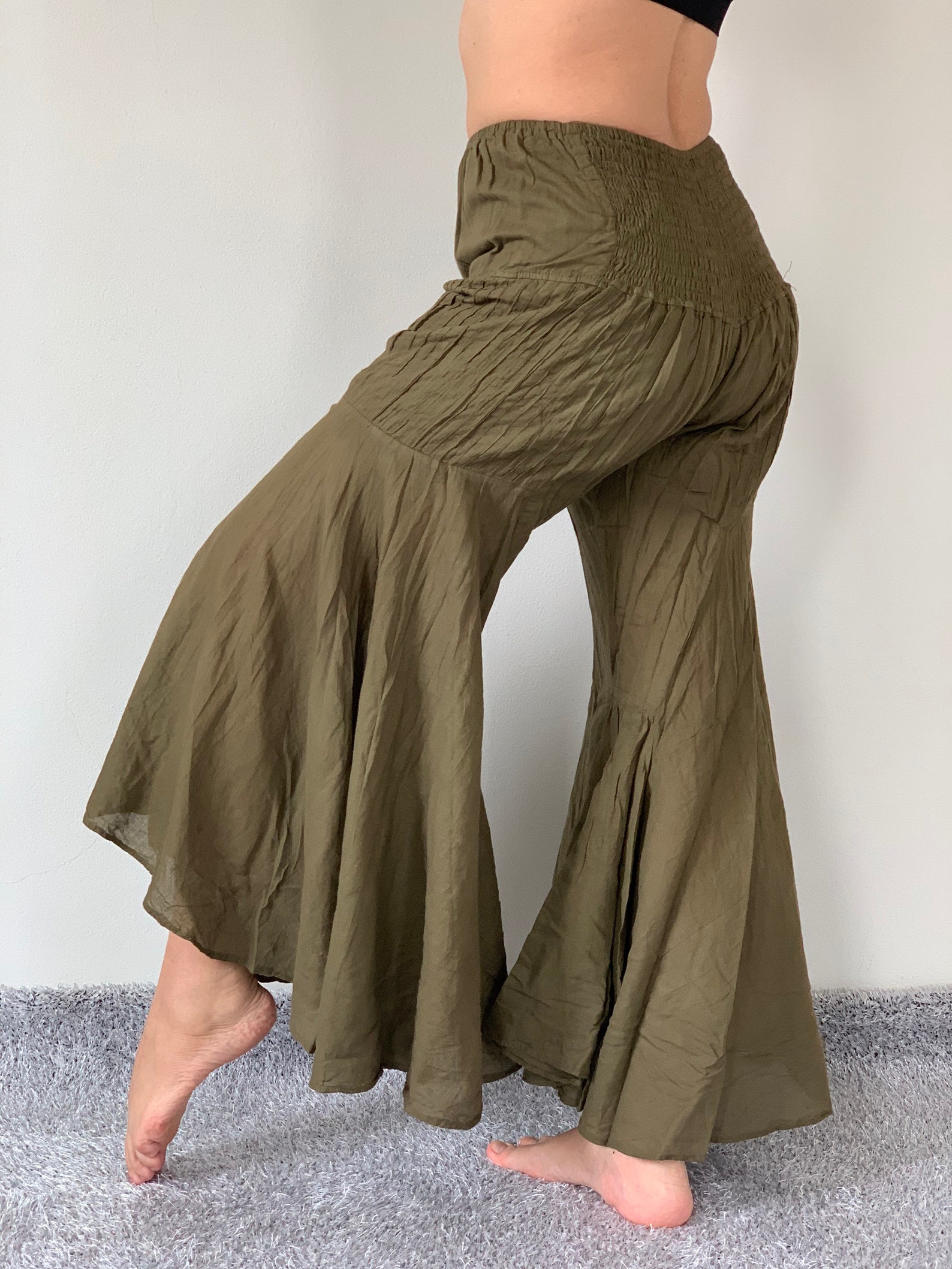 CG0139 Olive Green Lady Gauze Bells Pants Lady Cotton Gauze Etsy