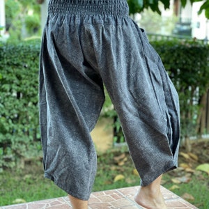 HC0991 Stonewash Samurai pants Handmade pants, Thick Smock Waist Low Crotch- elastic waistband  - Fits all !