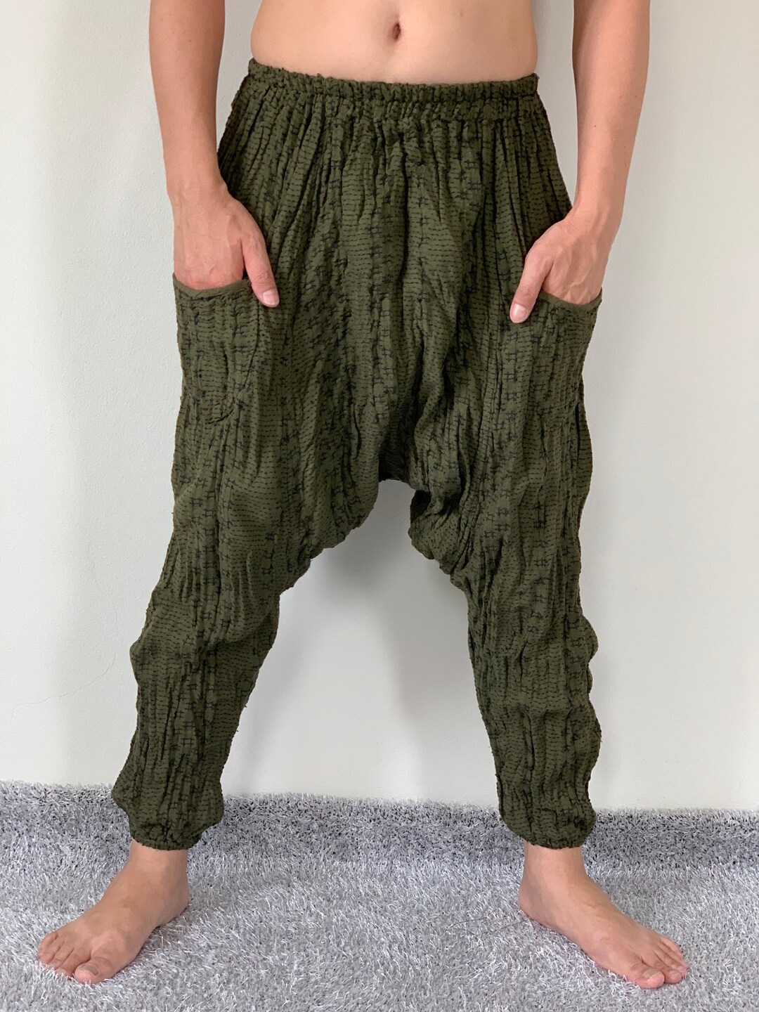 CG0047 Stitch Woven Cotton Gauze Harem Pants, Super Soft Baggy, Unisex