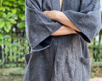 ST0032 Stonewashed Men's Kimono Jackets Cardigan Lightweight Casual Thai Open Front Coat Outwear