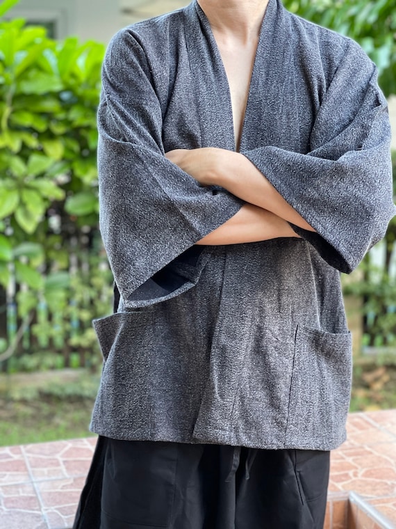 ST0032 Stonewashed Men's Kimono Jackets Cardigan Lightweight Casual Thai Open Front Coat Outwear