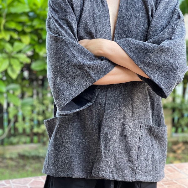 ST0032 Stonewashed Men's Kimono Jackets Cardigan Lightweight Casual Thai Open Front Coat Outwear