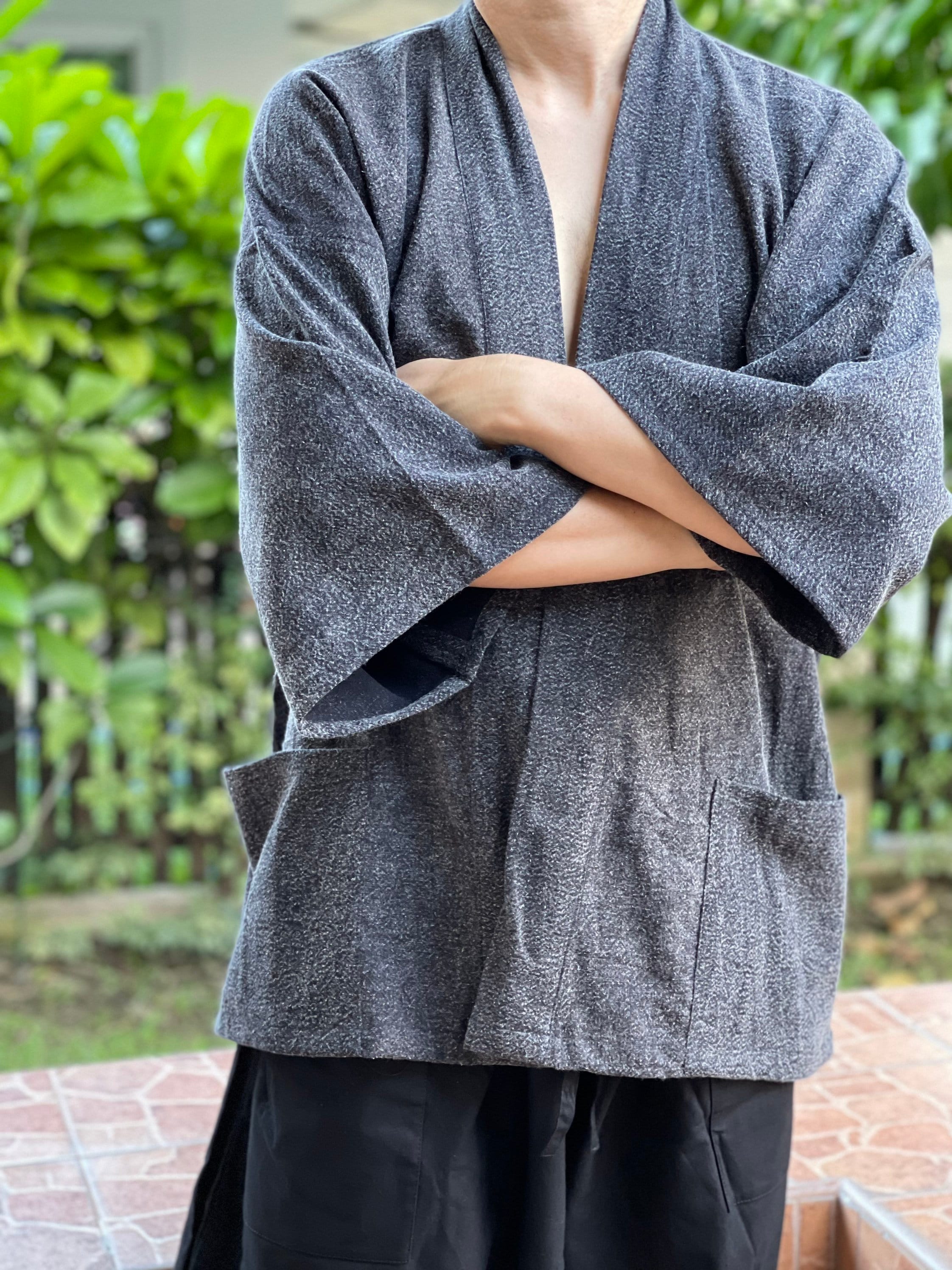 Men Baggy Japanese Kimono Jacket Cotton Linen Coat Loose Bathrobe Outwear  Jacket