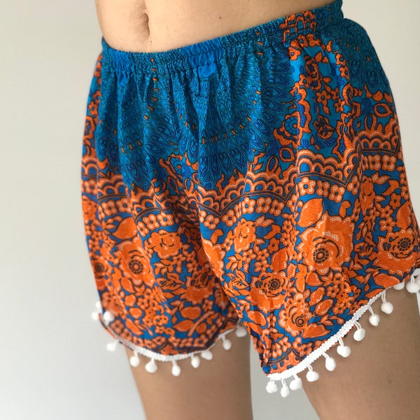 PP0059 Pom pom Shorts Beach Summer pants Freshy pants Fashion short Chic Clothing Aztec Ethnic Bohemian Ikat Boxers Short Pants Unique