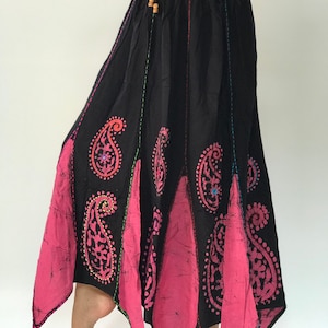 ID0213 Handstitch Indian Long Skirts for Women, Boho Indian Tie Dye Elastic Waist