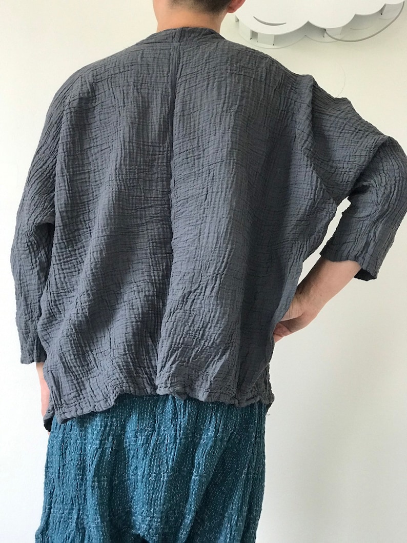 Unisex CG0989 Gray Cotton Gauze Handmade Ethically Comfortable to Wear
