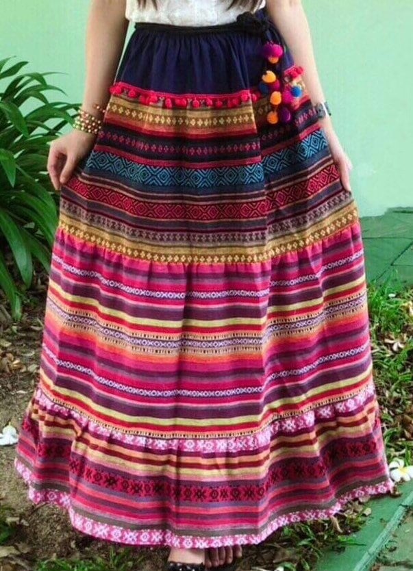SH0069 Maxi Hmong Elastic Waist Skirt,thailand Hmong Hill Tribe