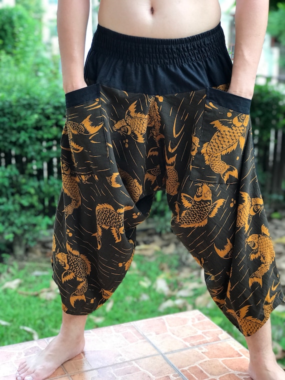 HC0805 Pantalon Samurai con cintura elastica cintura y punos elasticos Se adapta a todos Pantalones unisex Estos hermosos pantalones casuales son unicos y co Etsy Mexico