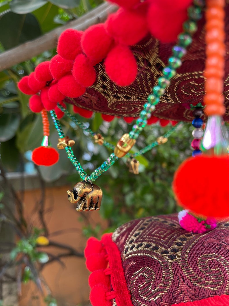 MB0048 Handmade Mobile,Nursery Hanging decorate with pompoms and colorful wood beads image 4