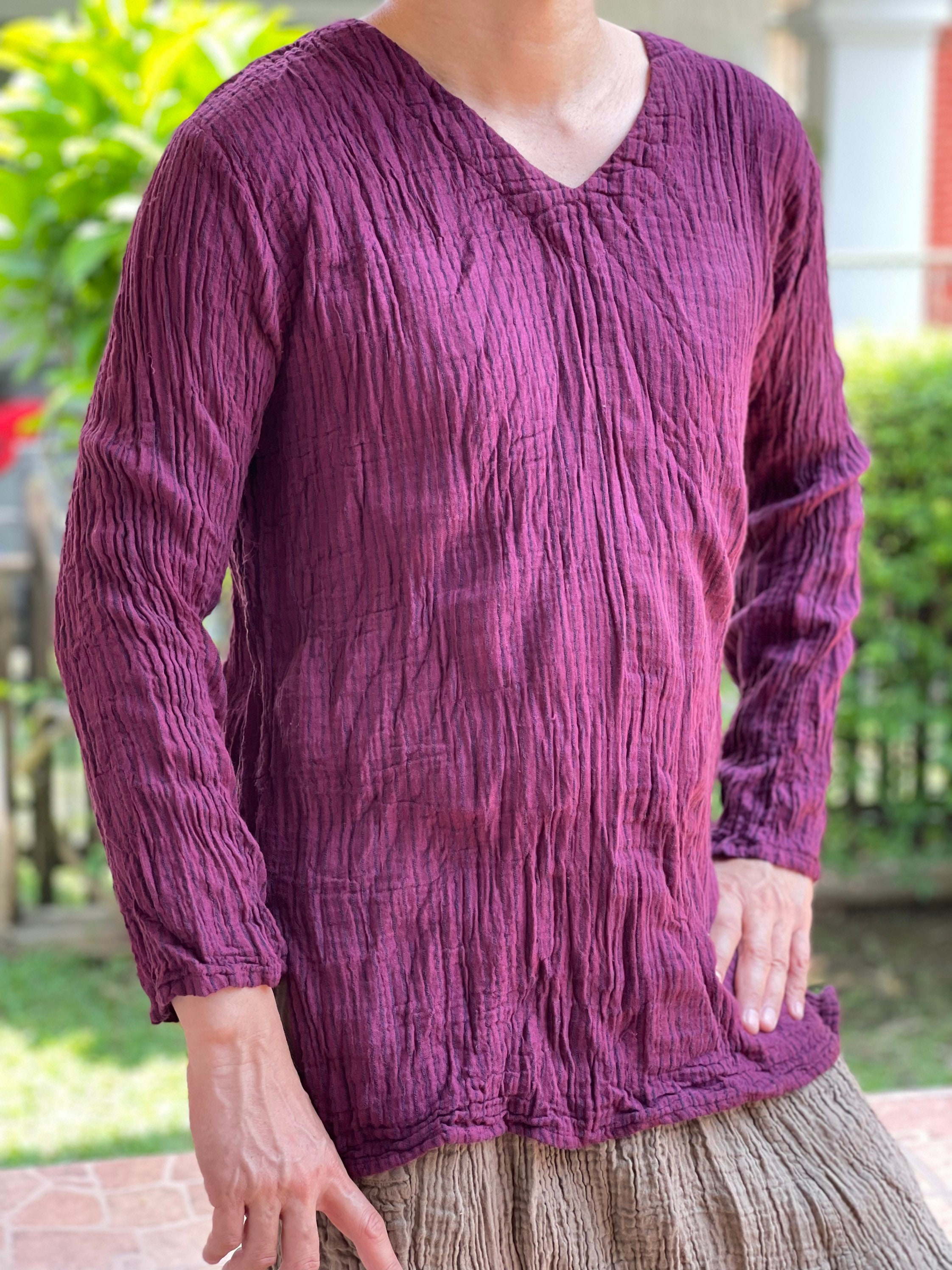 CG0605 V Neck Double Gauze Cotton Top, Crinkle Cotton Tunic CG0605 V Neck Double Gauze Cotton Top, Crinkle Cotton Tunic