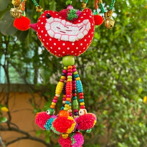 MB0048 Handmade Mobile,Nursery Hanging decorate with pompoms and colorful wood beads image 5