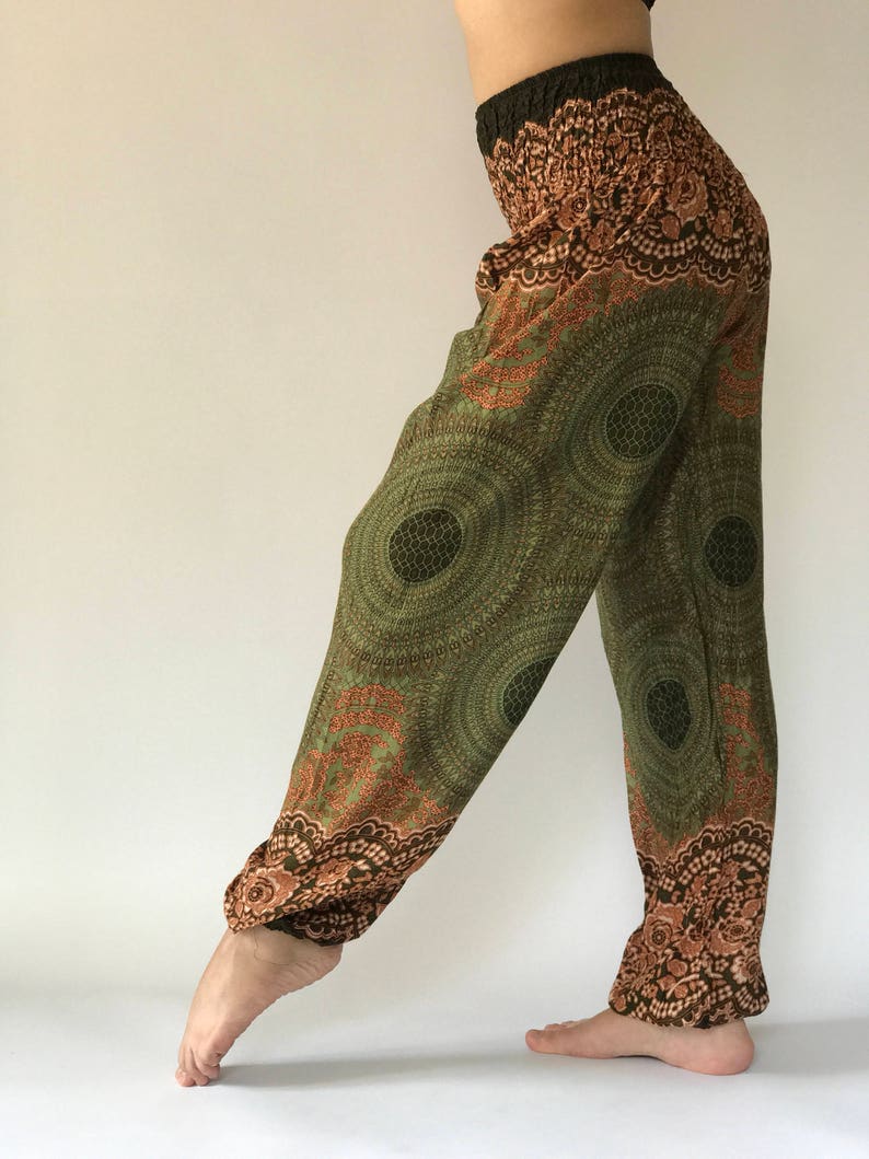 in Green SM0043 Thai Genie Pants Comfy Trouser Gypsy Pants Rayon Pants,Aladdin Pants Maxi Pants Boho Pants