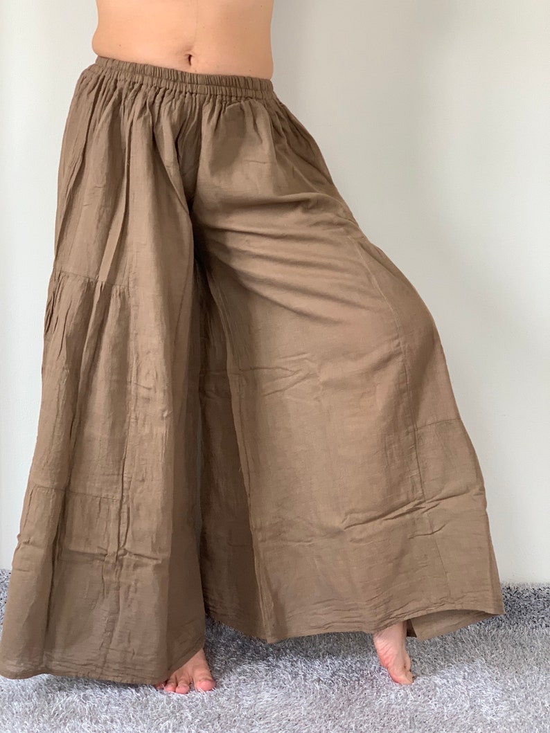 Wide Leg Solid Cotton Gauze Pants - Natural