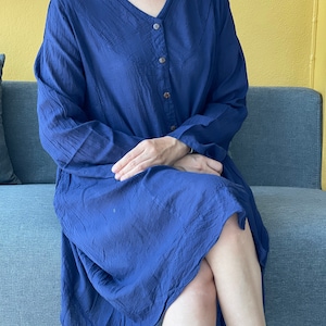 CG0492 V Neck Cotton Jersey Dress, V-Neck Loose Fitting Cotton Tunic, V-Neck Minimalist Women summer Dress