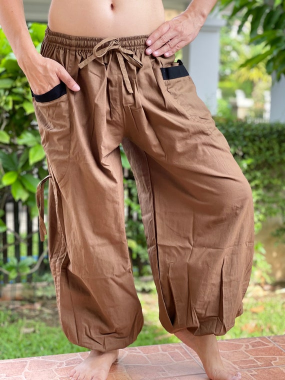 Capri Fisherman Pants Unisex 100% Cotton 3/4 Wrap Trousers