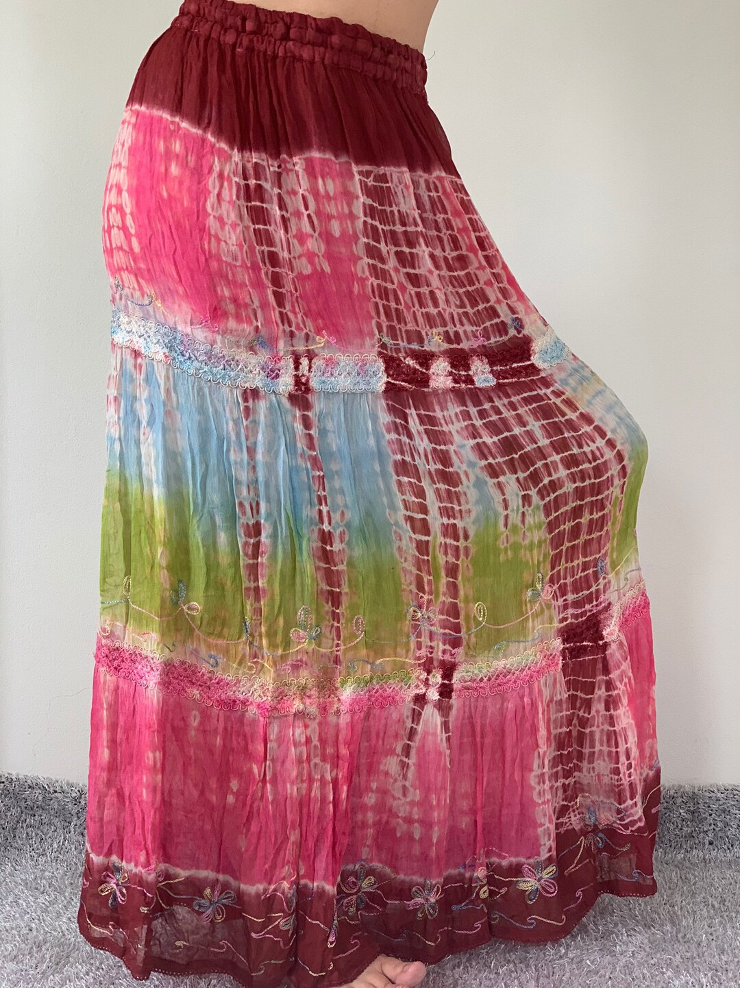 ID0843 Maxi Indian Skirt, Women Printed Flared Skirt, Gypsy