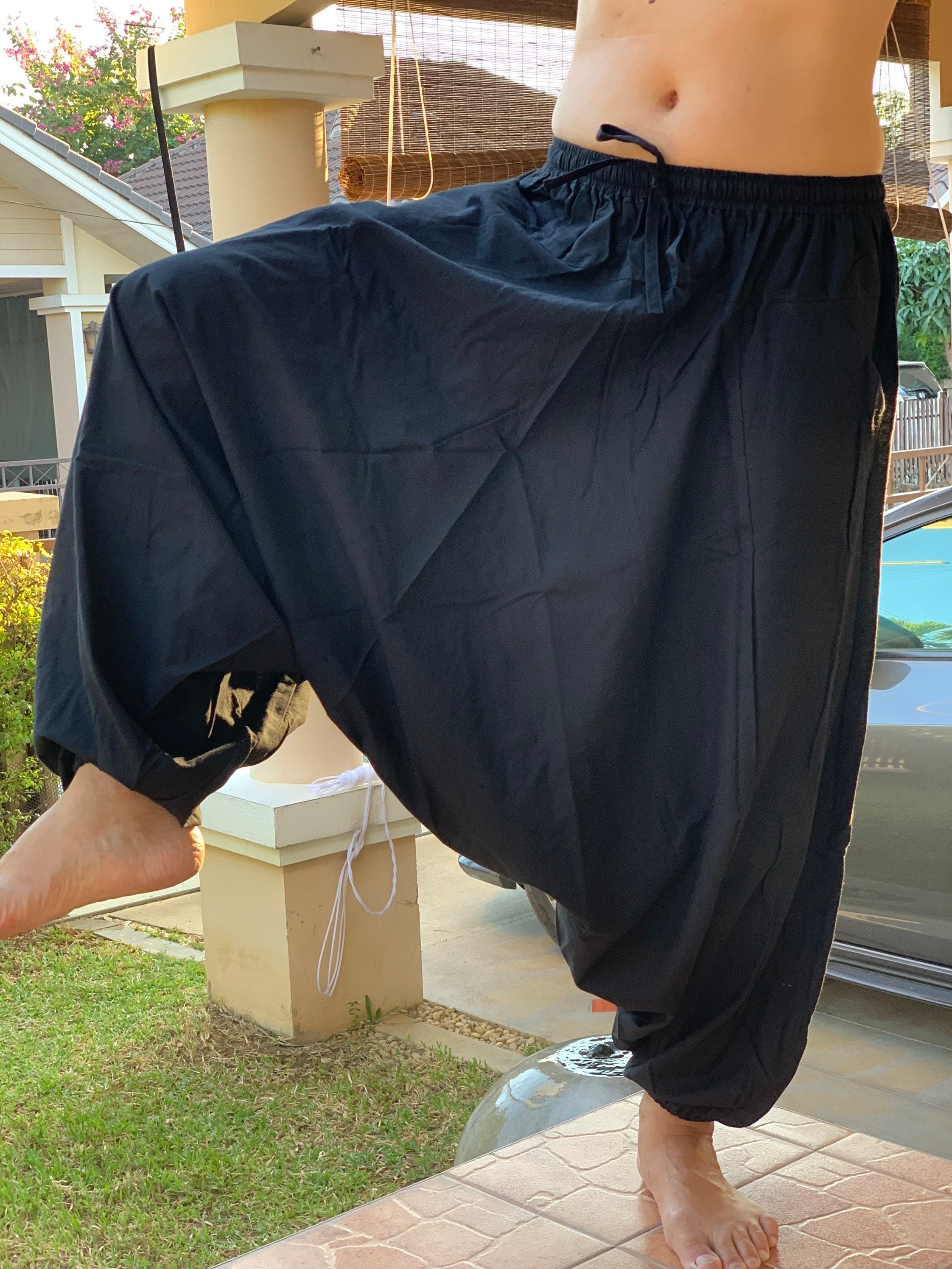 HB0005 Solid Black Harem Pants Unisex Low Crotch Yoga Trousers