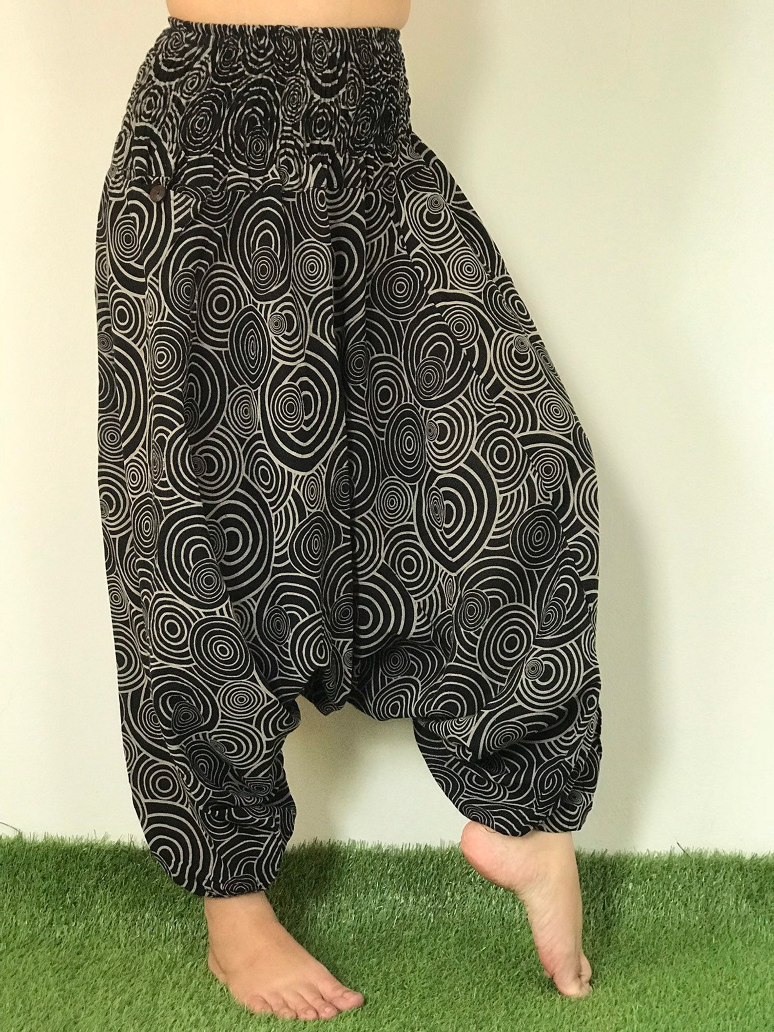 HR0041 Harem Pants Unisex Low Crotch Yoga Trousers Elephant Etsy