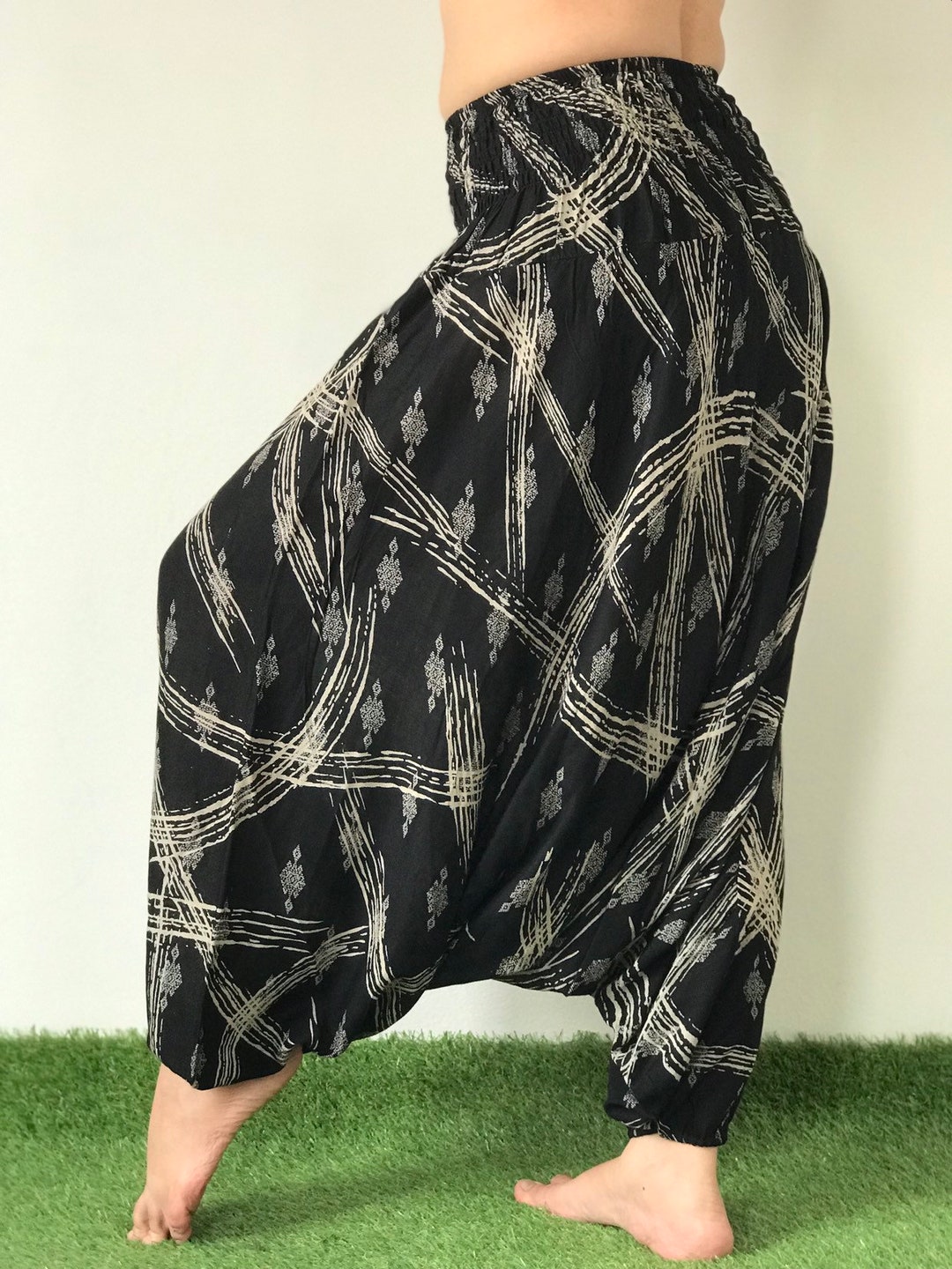 Pantalon de harem bleu patchwork avec poches pantalon de yoga