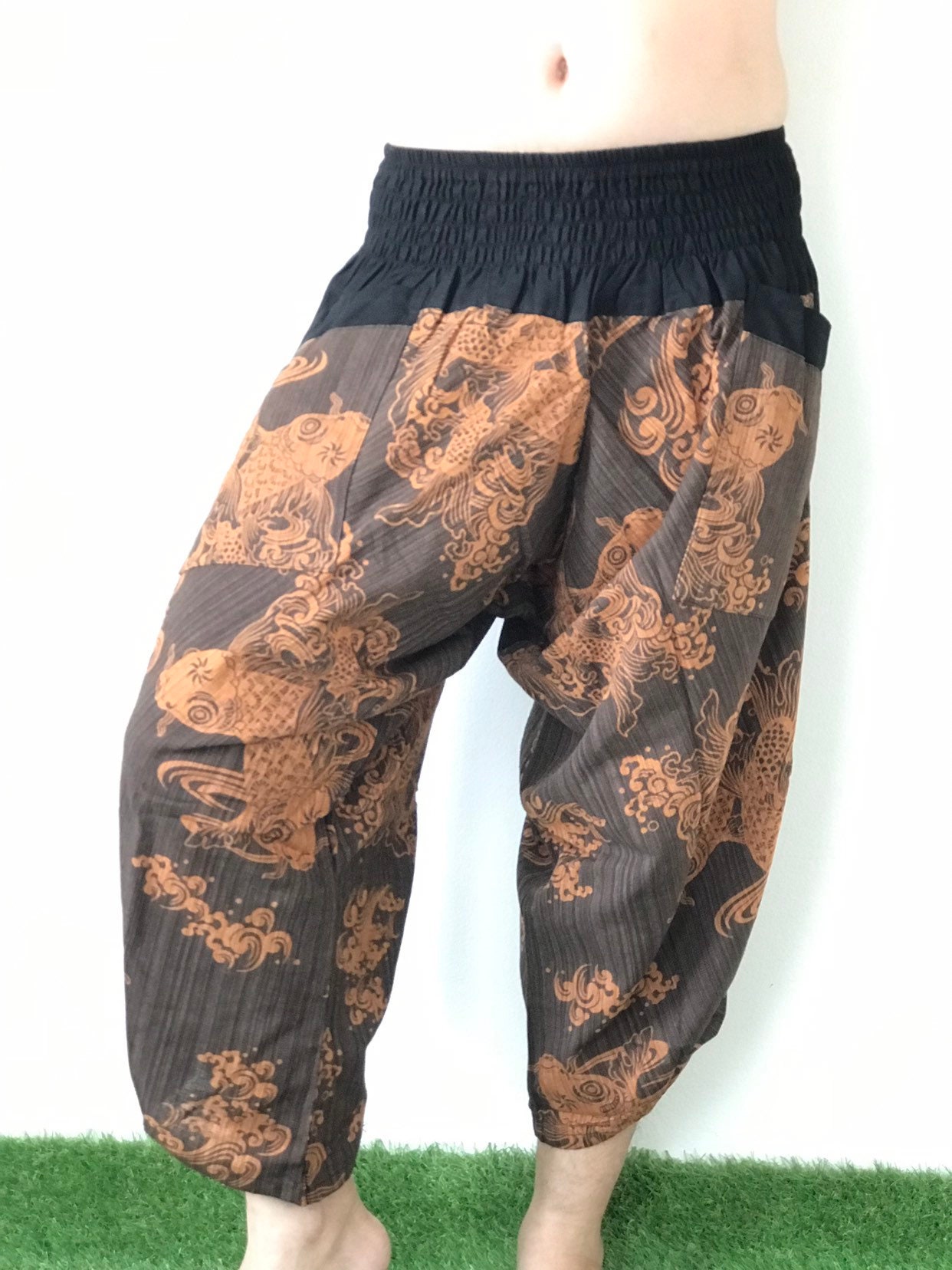 HC0557 Samurai Pants - Elastic Waistband, Mens Japanese Samurai