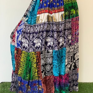 SK0829 Rayon Patchwork Bohemian Skirt. Long skirt, boho style, Beach Skirt