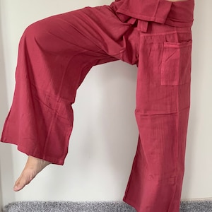 FG0006 Pink cotton Thai Fisherman Pants Wide Leg pants, Wrap pants, Unisex pants