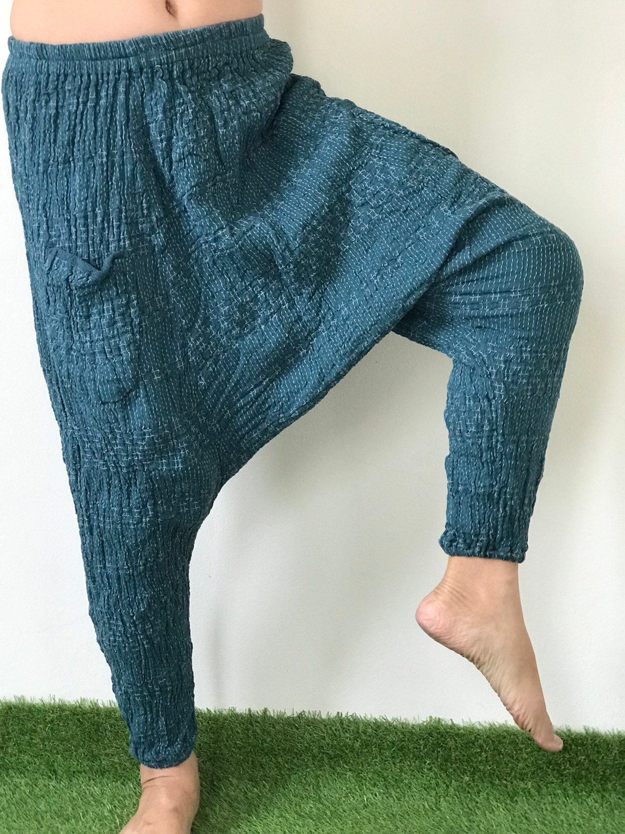 CG0123 Cotton gauze pants, Harem Pants super soft baggy unisex harem pants, Double Cotton Gauze Harem Pants, Dropped Crotch Trousers