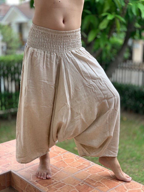 HR0182 Linen Aladdin Pants, Harem Pants Harem Pants Unisex Low Crotch Yoga  Trousers -  Canada